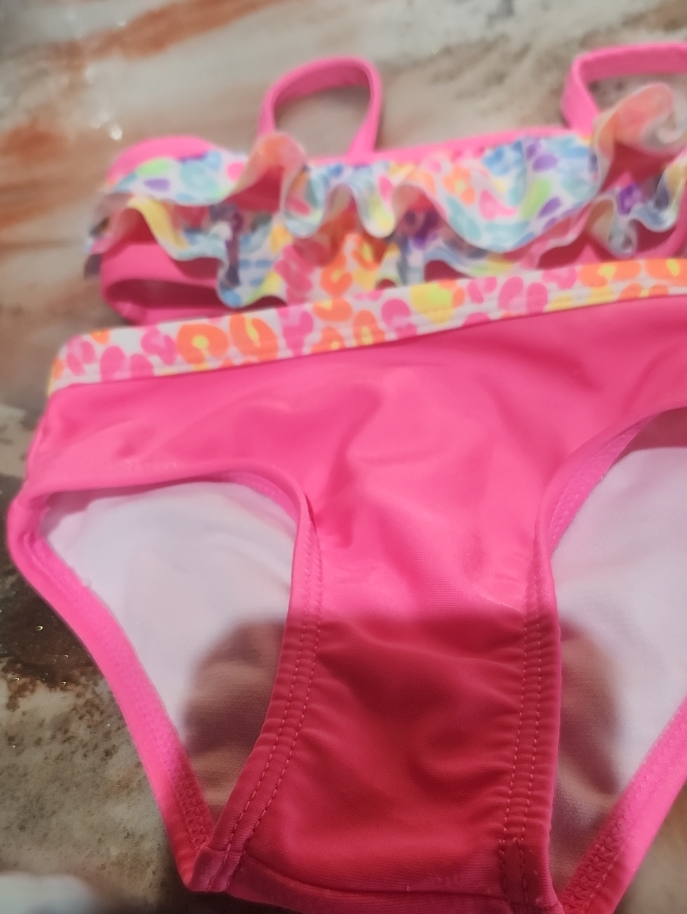 healthtex Bright Pink Ruffle Bikini with Multicolor Trim